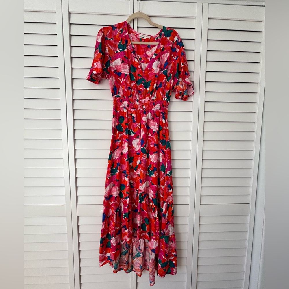 Vibrant Floral Maxi Dress in Red and Pink